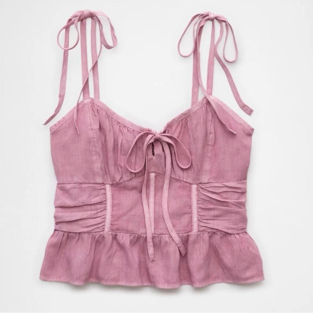 American Eagle Outfitters Dusty Rose Tie-Shoulder Peplum Camisole